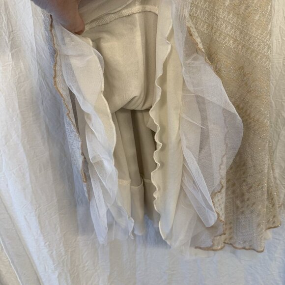 Free People Size Medium Beaded Embroidered Lace Mini Dress Dainty Lace Beige - Picture 3 of 13